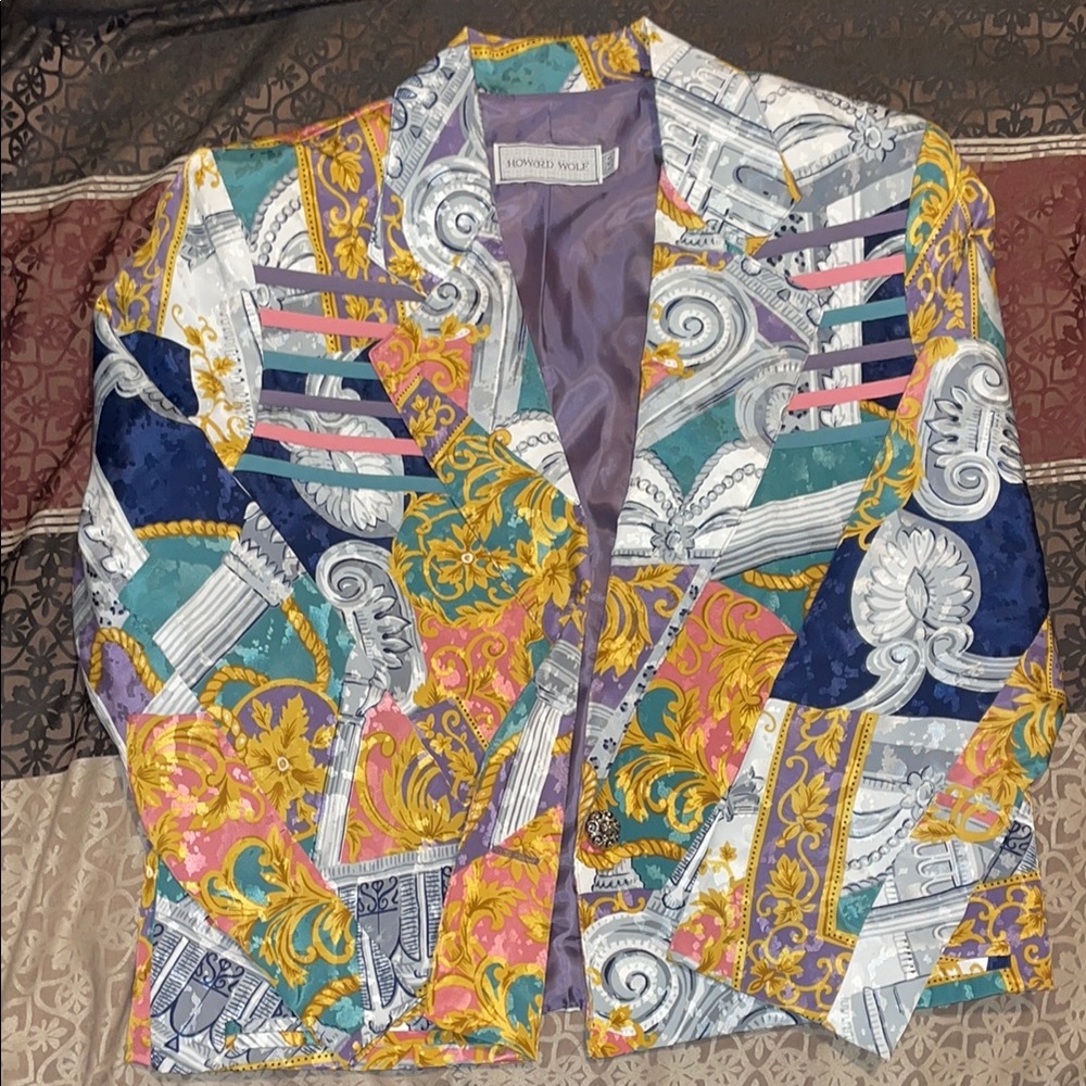 Blue and Pink Patchwork Blazer with Eclectic Design
